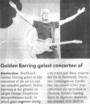 Golden Earring newspaper article show cancelations